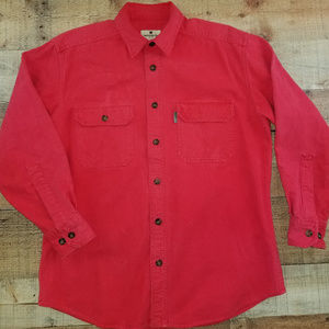 Woolrich Mens Button Down Candy Red Thick Shirt